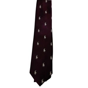 Vintage Briar Men's Burgundy Silk Blend Polo Player Motif Necktie Traditional